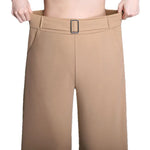 Women's High-Waist Wide-Leg Work Pants with Side Pockets – Buckle Detail Tailored Pants