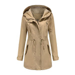Women's Hooded Longline Jacket with Drawstring Waist & Zip Front – Utility Spring Jacket