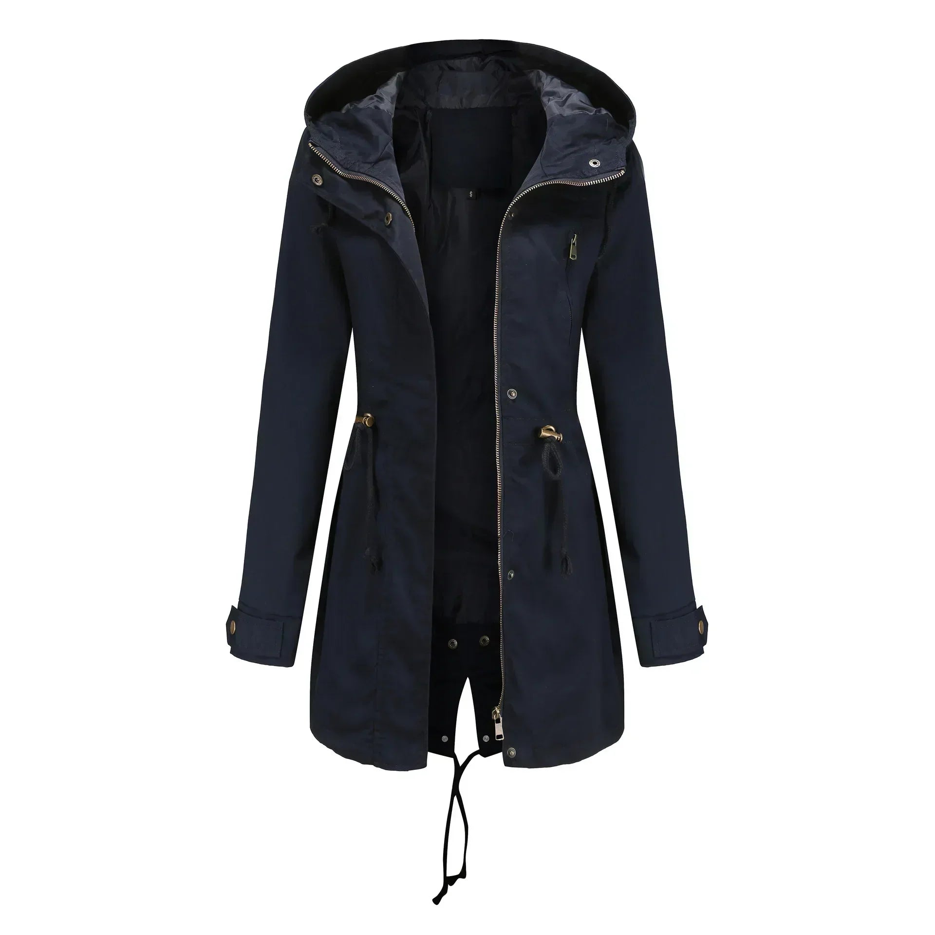 Women's Hooded Longline Jacket with Drawstring Waist & Zip Front – Utility Spring Jacket
