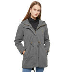 Women's Hooded Longline Jacket with Drawstring Waist & Zip Front – Utility Spring Jacket