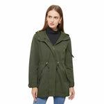 Women's Hooded Longline Jacket with Drawstring Waist & Zip Front – Utility Spring Jacket