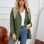 Women's Hooded Longline Jacket with Drawstring Waist & Zip Front – Utility Spring Jacket