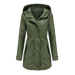 Women's Hooded Longline Jacket with Drawstring Waist & Zip Front – Utility Spring Jacket