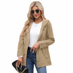 Women's Hooded Longline Jacket with Drawstring Waist & Zip Front – Utility Spring Jacket