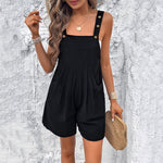 Women's Casual Jumpsuit with Buttoned Straps & Pockets – Relaxed Everyday Overalls
