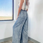 Women's Wide-Leg Pinafore Jumpsuit with Adjustable Straps – Washed-Finish Casual Overalls