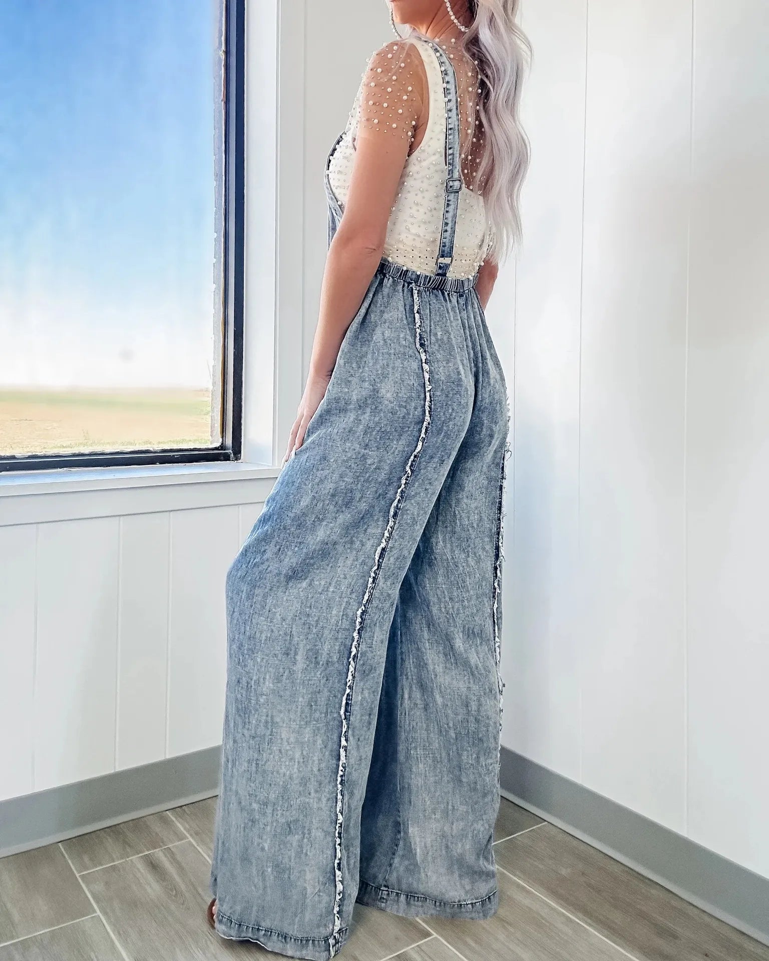Women's Wide-Leg Pinafore Jumpsuit with Adjustable Straps – Washed-Finish Casual Overalls