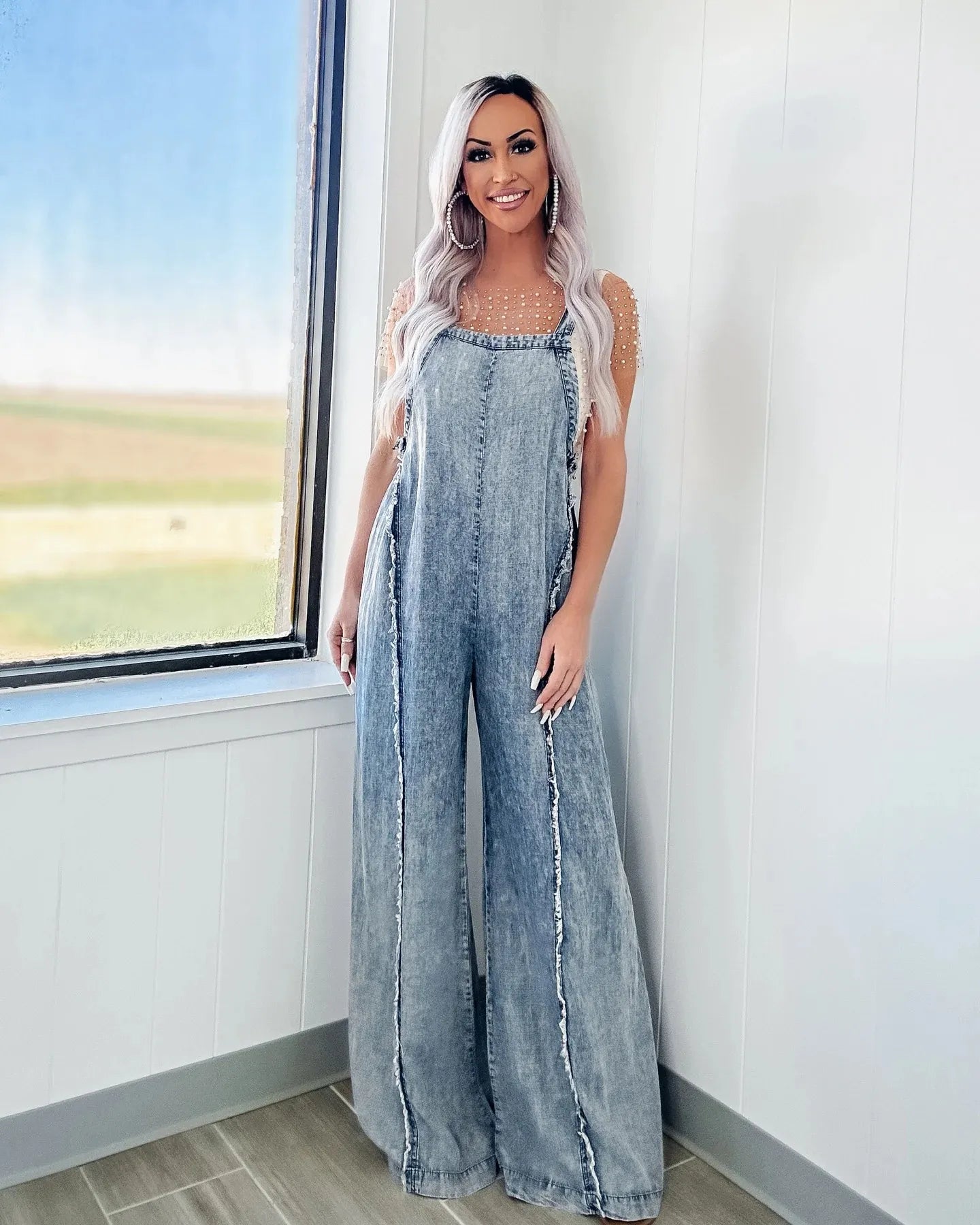 Women's Wide-Leg Pinafore Jumpsuit with Adjustable Straps – Washed-Finish Casual Overalls