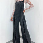 Women's Wide-Leg Pinafore Jumpsuit with Adjustable Straps – Washed-Finish Casual Overalls