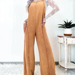 Women's Wide-Leg Pinafore Jumpsuit with Adjustable Straps – Washed-Finish Casual Overalls