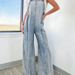 Women's Wide-Leg Pinafore Jumpsuit with Adjustable Straps – Washed-Finish Casual Overalls
