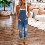 Women's Denim-Look Overall Jumpsuit with Bib Pocket and Adjustable Straps – Straight Leg Casual Jumpsuit