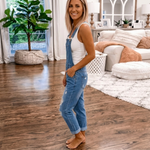 Women's Denim-Look Overall Jumpsuit with Bib Pocket and Adjustable Straps – Straight Leg Casual Jumpsuit