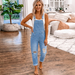 Women's Denim-Look Overall Jumpsuit with Bib Pocket and Adjustable Straps – Straight Leg Casual Jumpsuit