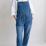 Women's Wide Leg Dungaree Jumpsuit with Drawstring Waist – Casual Overall with Pockets