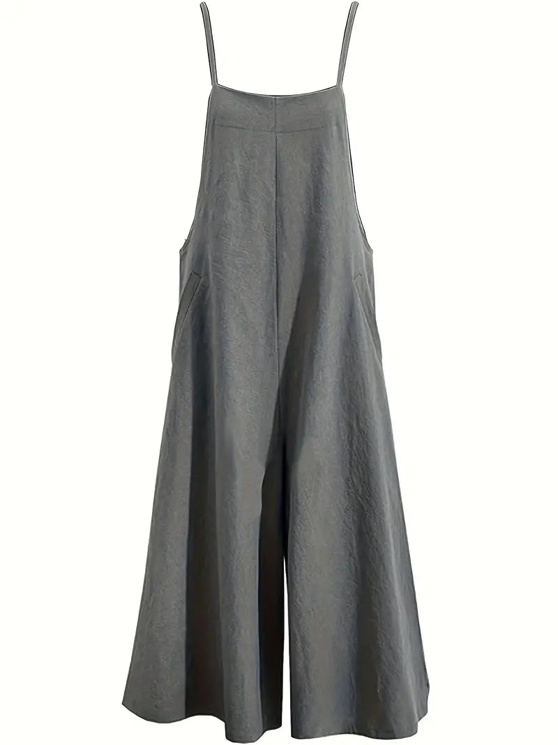 Women's Wide Leg Jumpsuit with Spaghetti Straps and Pockets – Casual Summer Jumpsuit