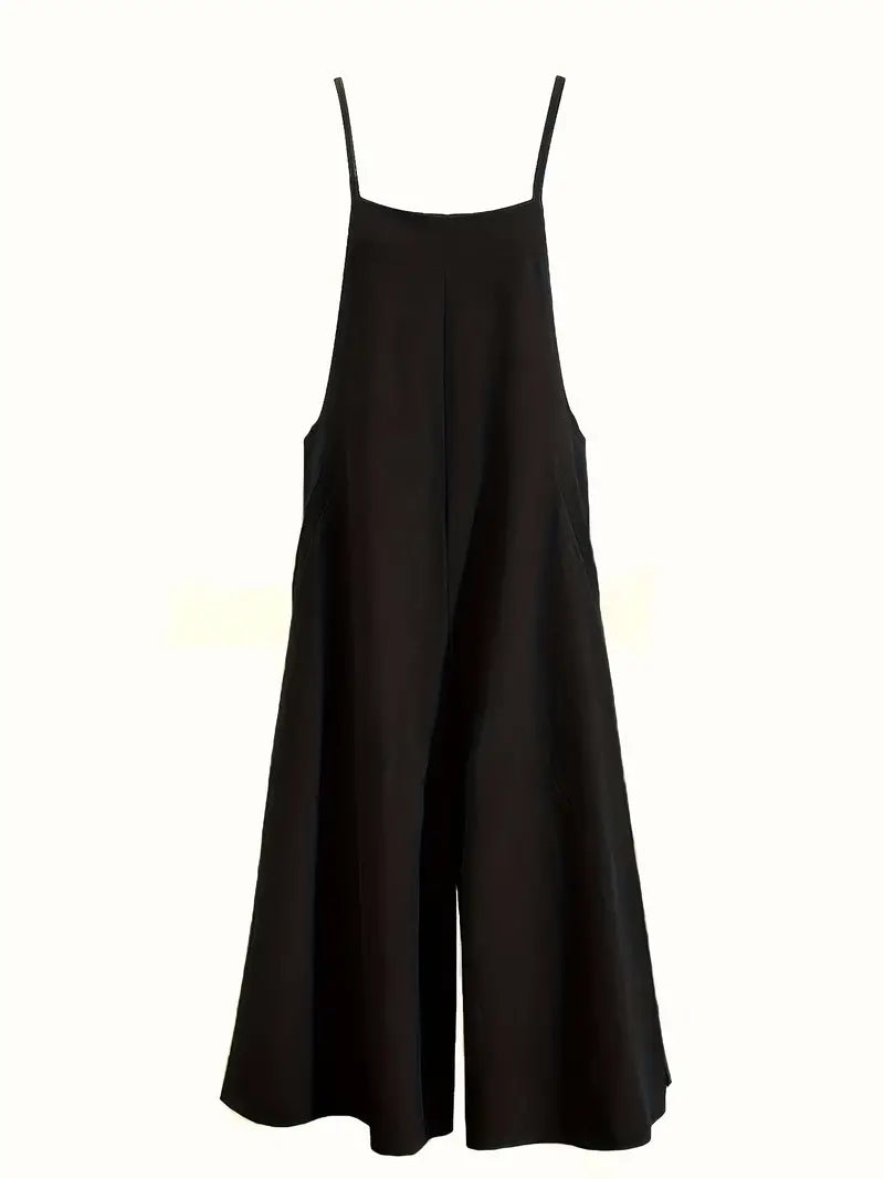 Women's Wide Leg Jumpsuit with Spaghetti Straps and Pockets – Casual Summer Jumpsuit