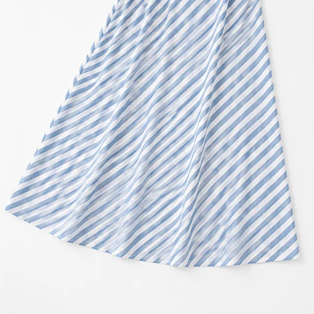 Women's One Shoulder Maxi Dress with Puff Sleeve – Diagonal Stripe Garden Party Dress