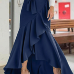 Women's High Waisted Maxi Skirt with Cascading Ruffle & Tie Waist – High-Low Hem Skirt