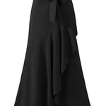 Women's High Waisted Maxi Skirt with Cascading Ruffle & Tie Waist – High-Low Hem Skirt