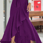 Women's High Waisted Maxi Skirt with Cascading Ruffle & Tie Waist – High-Low Hem Skirt