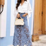 Women's High-Waisted Maxi Skirt with Floral Lace Hem – Elegant Summer Skirt for Occasions