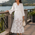 Women's High-Waisted Maxi Skirt with Floral Lace Hem – Elegant Summer Skirt for Occasions