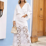 Women's High-Waisted Maxi Skirt with Floral Lace Hem – Elegant Summer Skirt for Occasions