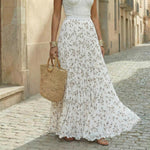 Women's Pleated Floral Maxi Skirt with Elastic Waist – One Size Flowing Summer Skirt