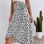 Women's Animal Print Wrap Midi Skirt with Tie Waist – Asymmetric Hem Skirt for Brunch & Holidays