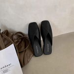 Women's Square Toe Slip-On Mules with Crossover Strap – Flat Summer Shoes