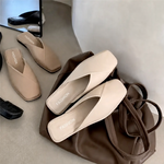 Women's Square Toe Slip-On Mules with Crossover Strap – Flat Summer Shoes