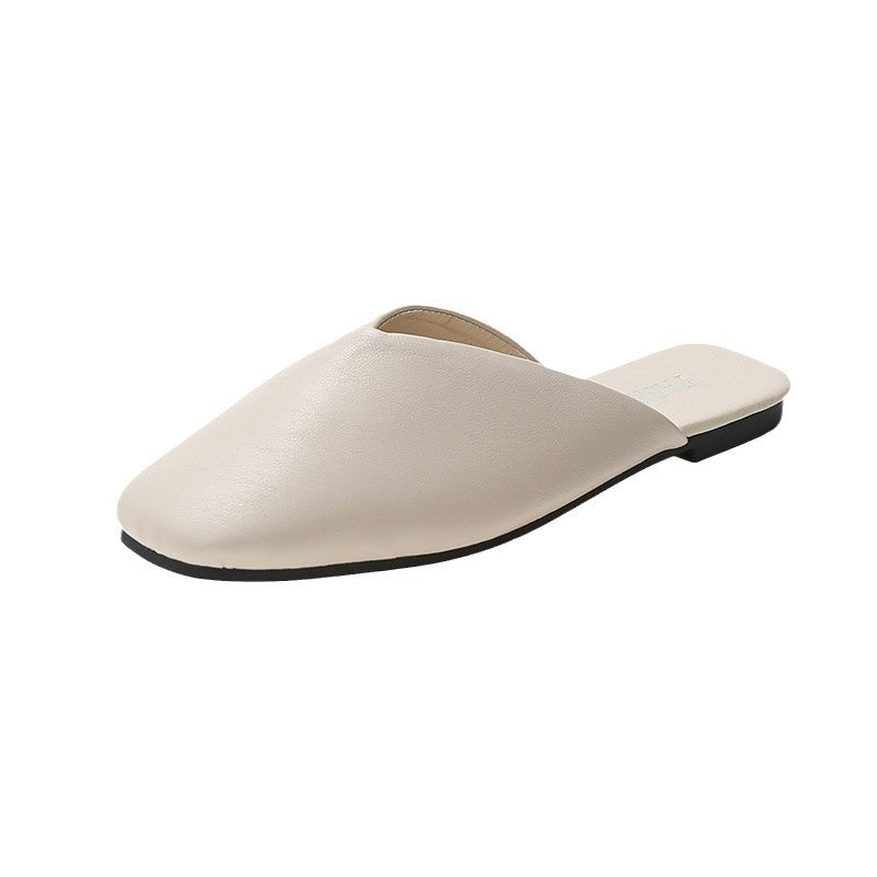 Women's Square Toe Slip-On Mules with Crossover Strap – Flat Summer Shoes