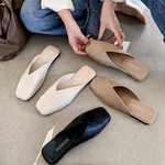 Women's Square Toe Slip-On Mules with Crossover Strap – Flat Summer Shoes