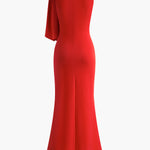 Women's One Shoulder Maxi Dress with Bow Detail – Formal Evening Gown for Weddings & Galas
