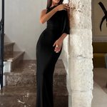 Women's One Shoulder Maxi Dress with Bow Detail – Formal Evening Gown for Weddings & Galas