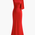 Women's One Shoulder Maxi Dress with Bow Detail – Formal Evening Gown for Weddings & Galas