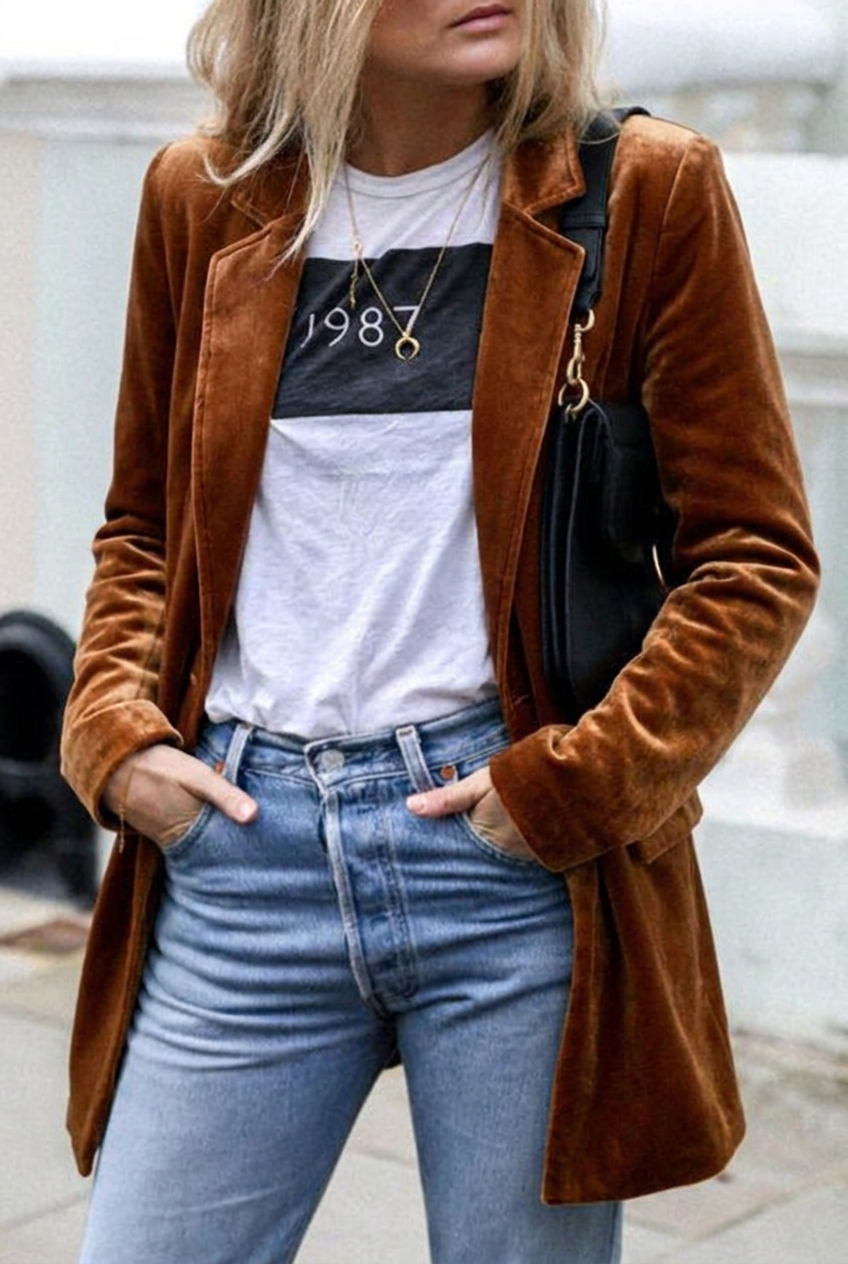 Women's Oversized Blazer with Notched Lapels & Flap Pockets – Casual Tailored Jacket for Day to Night