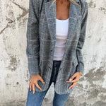 Women's Oversized Houndstooth Blazer – Notched Lapel Button Front Relaxed Jacket