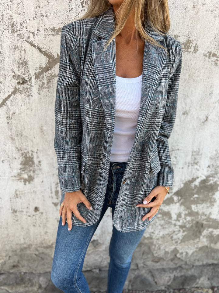 Women's Oversized Houndstooth Blazer – Notched Lapel Button Front Relaxed Jacket