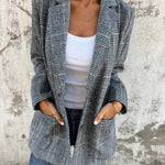 Women's Oversized Houndstooth Blazer – Notched Lapel Button Front Relaxed Jacket