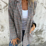 Women's Oversized Houndstooth Blazer – Notched Lapel Button Front Relaxed Jacket