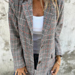 Women's Oversized Houndstooth Blazer – Notched Lapel Button Front Relaxed Jacket