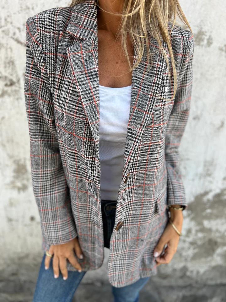Women's Oversized Houndstooth Blazer – Notched Lapel Button Front Relaxed Jacket