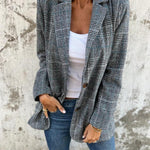 Women's Oversized Houndstooth Blazer – Notched Lapel Button Front Relaxed Jacket