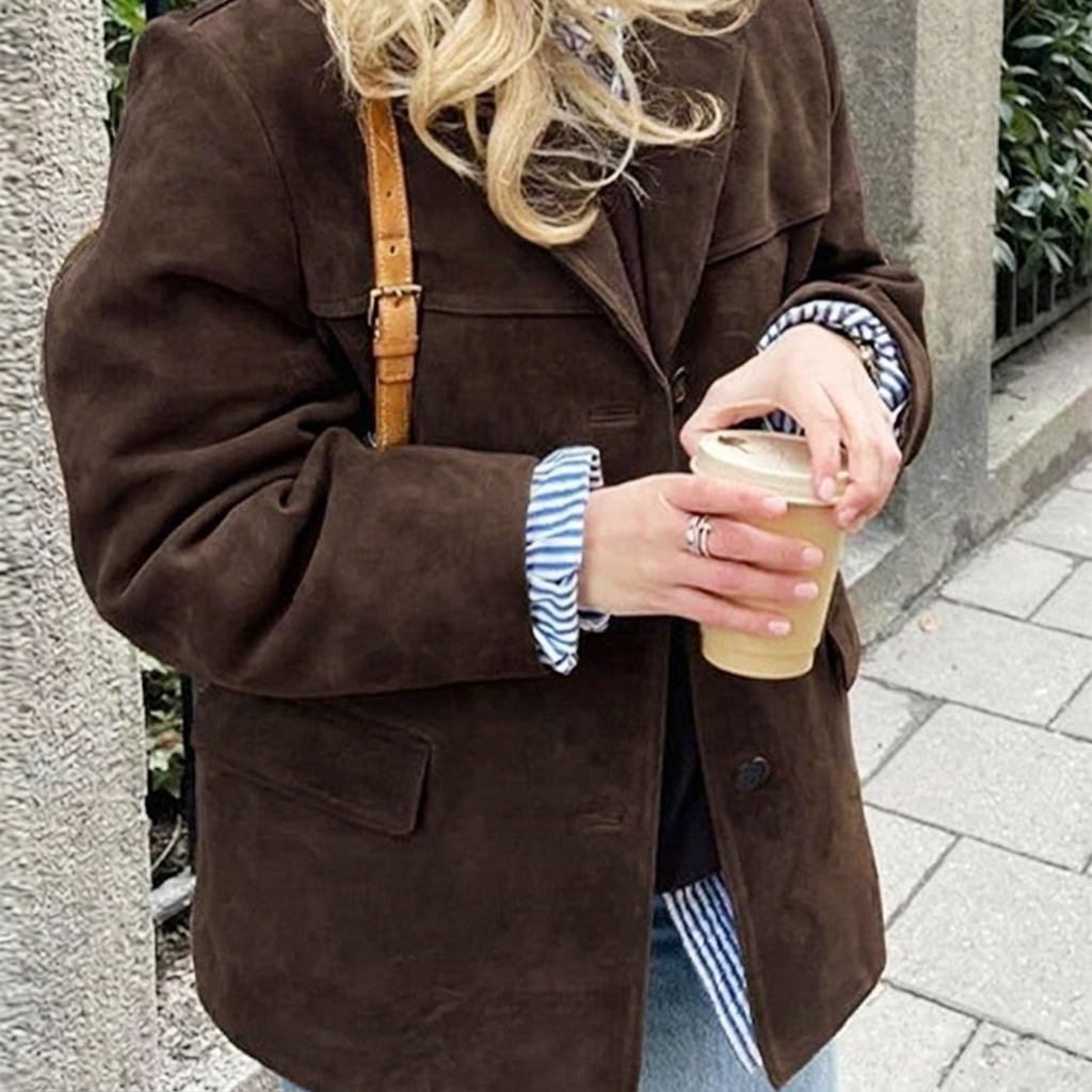 Women's Oversized Notched Lapel Blazer with Three-Button Front – Relaxed Office & Weekend