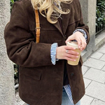 Women's Oversized Notched Lapel Blazer with Three-Button Front – Relaxed Office & Weekend