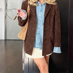 Women's Oversized Notched Lapel Blazer with Three-Button Front – Relaxed Office & Weekend