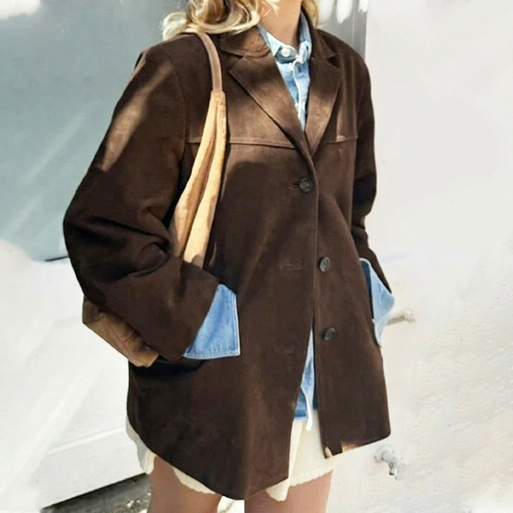 Women's Oversized Notched Lapel Blazer with Three-Button Front – Relaxed Office & Weekend
