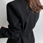 Women's Oversized Longline Blazer with Plunge Neckline & Tie Belt – Evening Blazer Dress